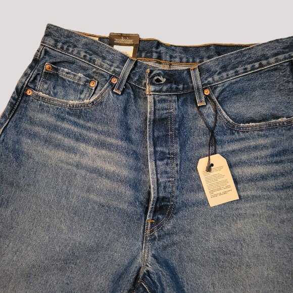 Levi’s 501 Original Cropped High Rise Distressed Jeans Unisex Size 32x28 - Picture 3 of 16